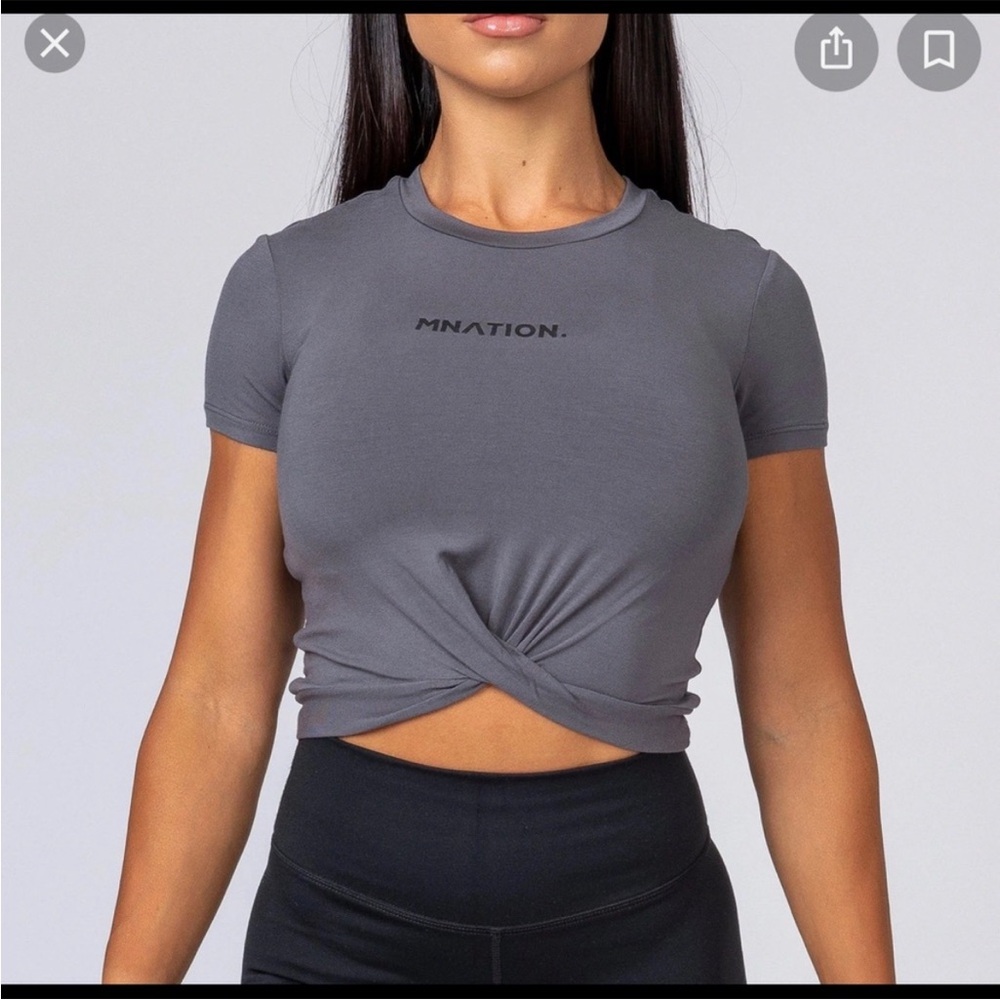 Muscle Nation Women's Navy Twisted Crop Top Workout Gym Shirt Size XL babydoll